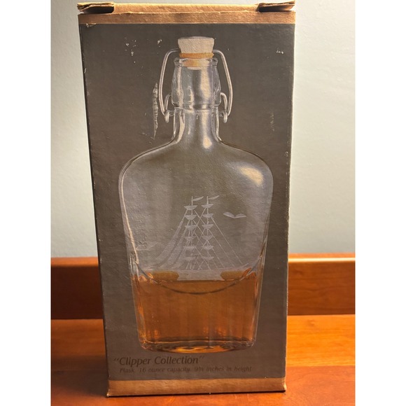 Javit Crystal Other - Javit Crystal Clipper Collection Etched Sailing Ship Flask‎ Decanter 16oz Italy